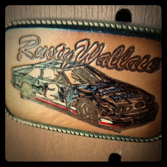 Rusty Wallace Nascar🔥🧑‍🎄 Leather & Brass Belt Buckle - Picture 2 of 5